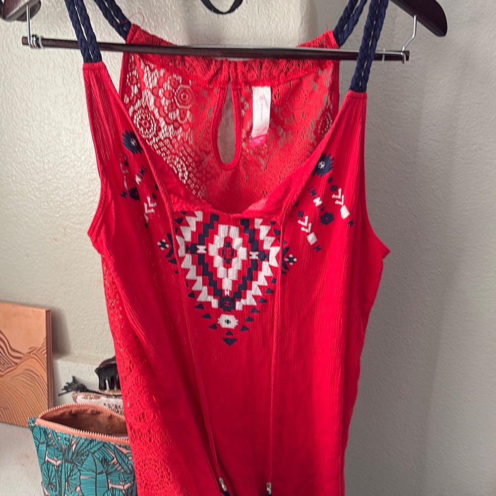 Red Sleeveless Top with Lace Detail